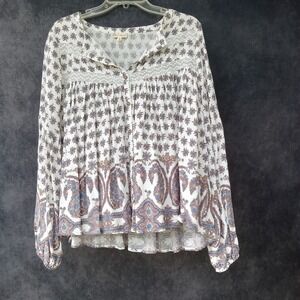 Hem & Thread Floral Paisley Blouse Bohemian Boho Peasant Hippie Gypsy Festival